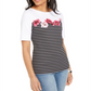 Karen Scott Women's Printed Elbow-Sleeve Top  Black Size Small
