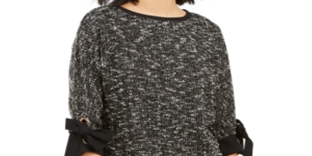 Charter Club Women's 3/4-Sleeve Bow-Trim Top  Black Size Small