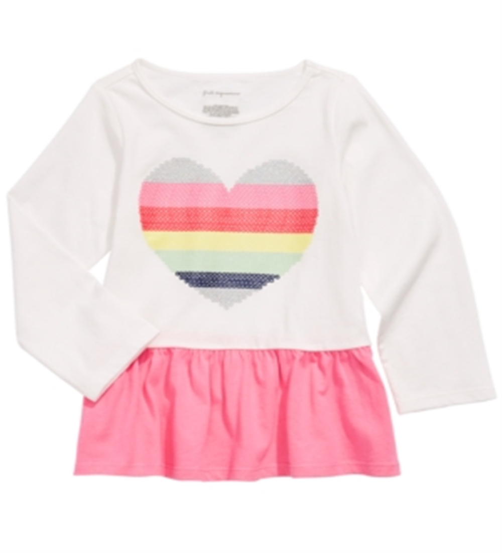 First Impressions Toddler Girl's Cotton Heart Peplum T-Shirt White Size 3T