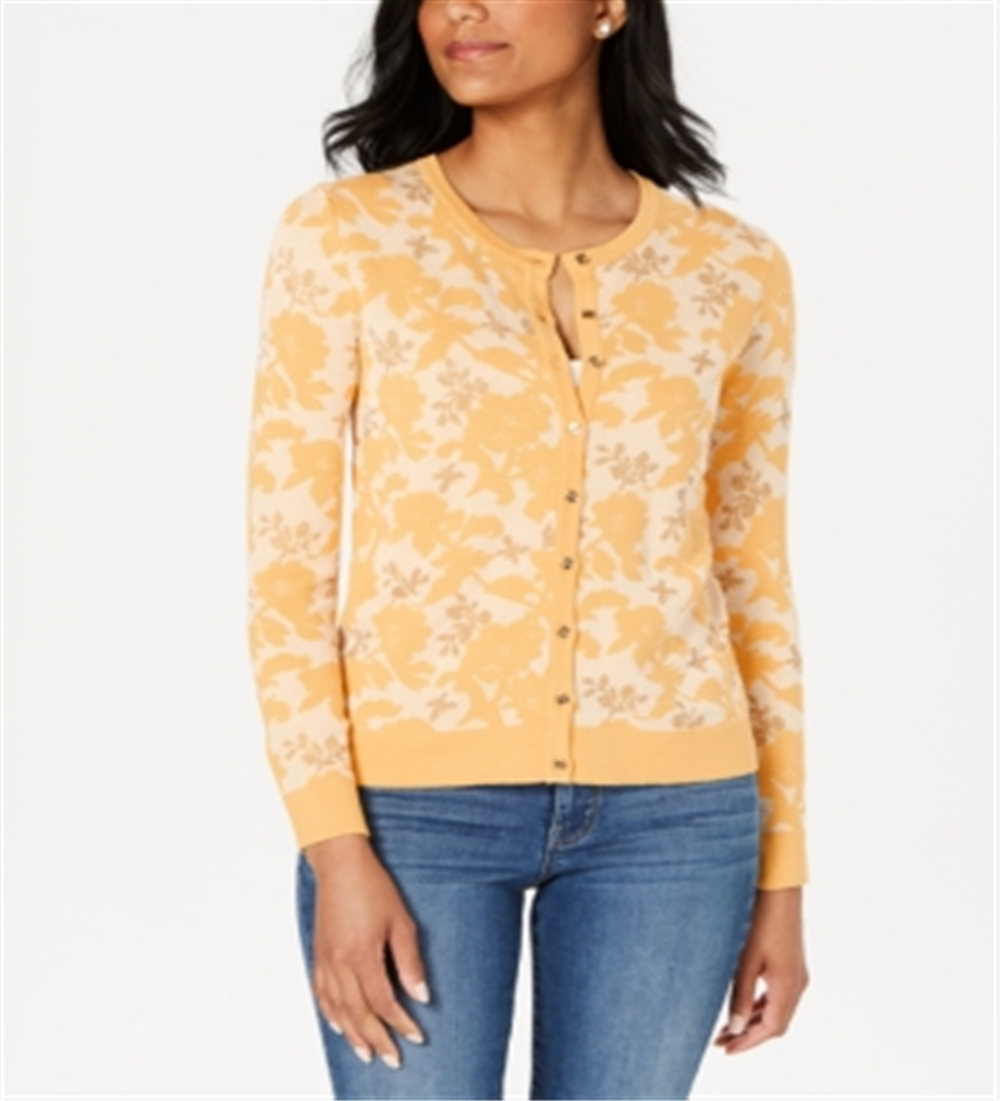 Charter Club Women's Jacquard Print Cardigan Yellow Size Large