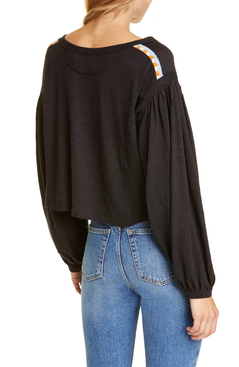 Free People Women's Hand Me Down Embroidered Crop Top Black Size X-Small