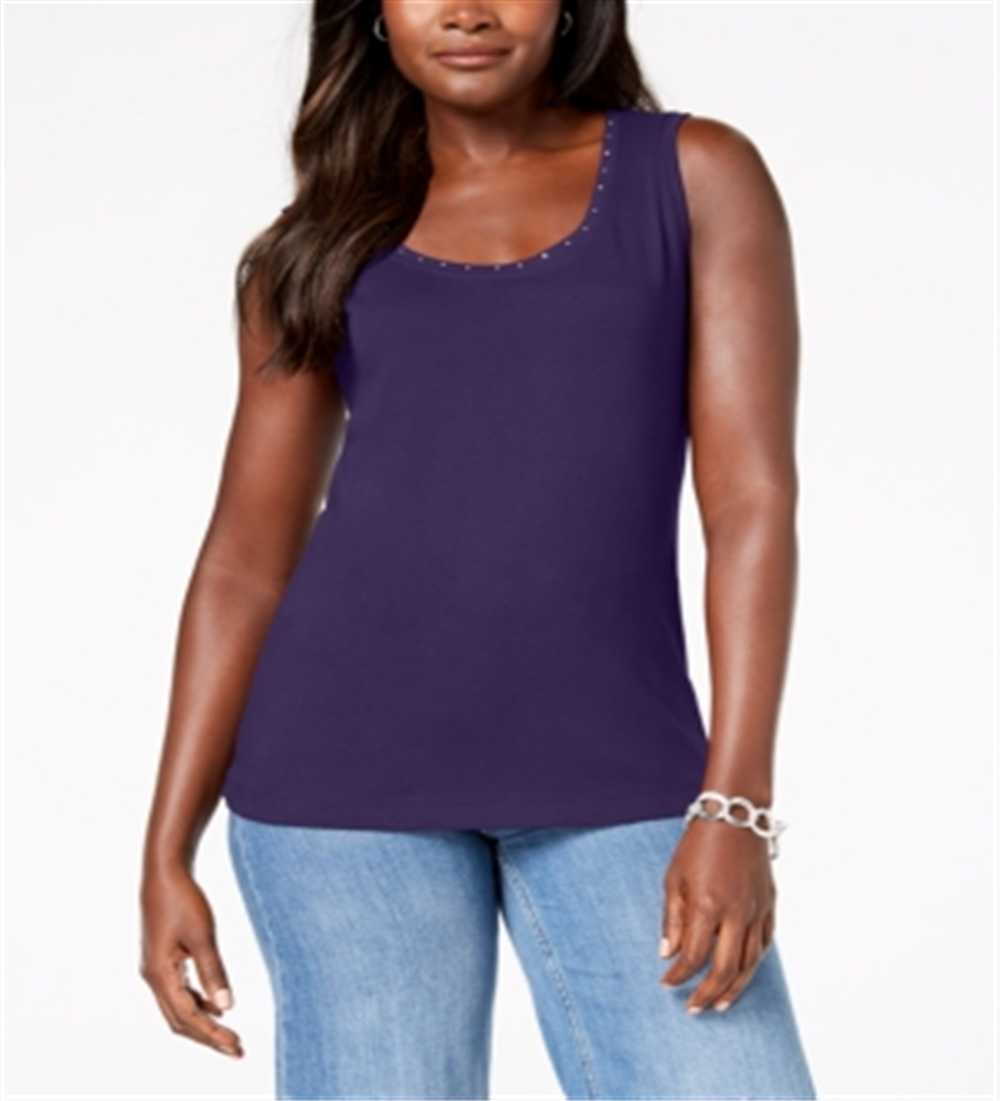 Karen Scott Women's Studded Tank Top Purple Size Medium