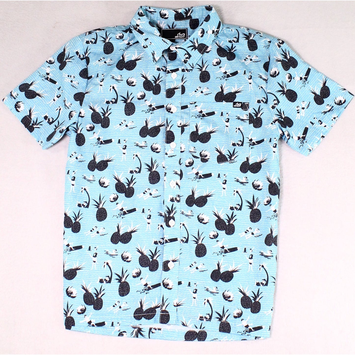 Lost Men's Shirt Button Down Print Short Sleeve Blue Size Small