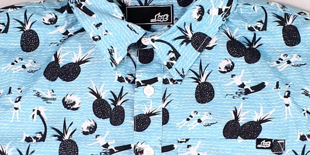 Lost Men's Shirt Button Down Print Short Sleeve Blue Size Small