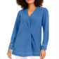 Alfani Women's Contrast Trim V Neck Tunic Top Blue Size Medium
