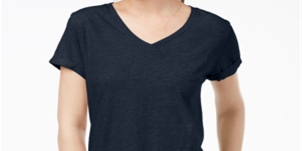Style & Co Women's V Neck Pocket T-Shirt Blue Size Petite S