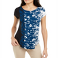 Alfani Women's Printed Round-Hem T-Shirt Blue Size Petite S/M