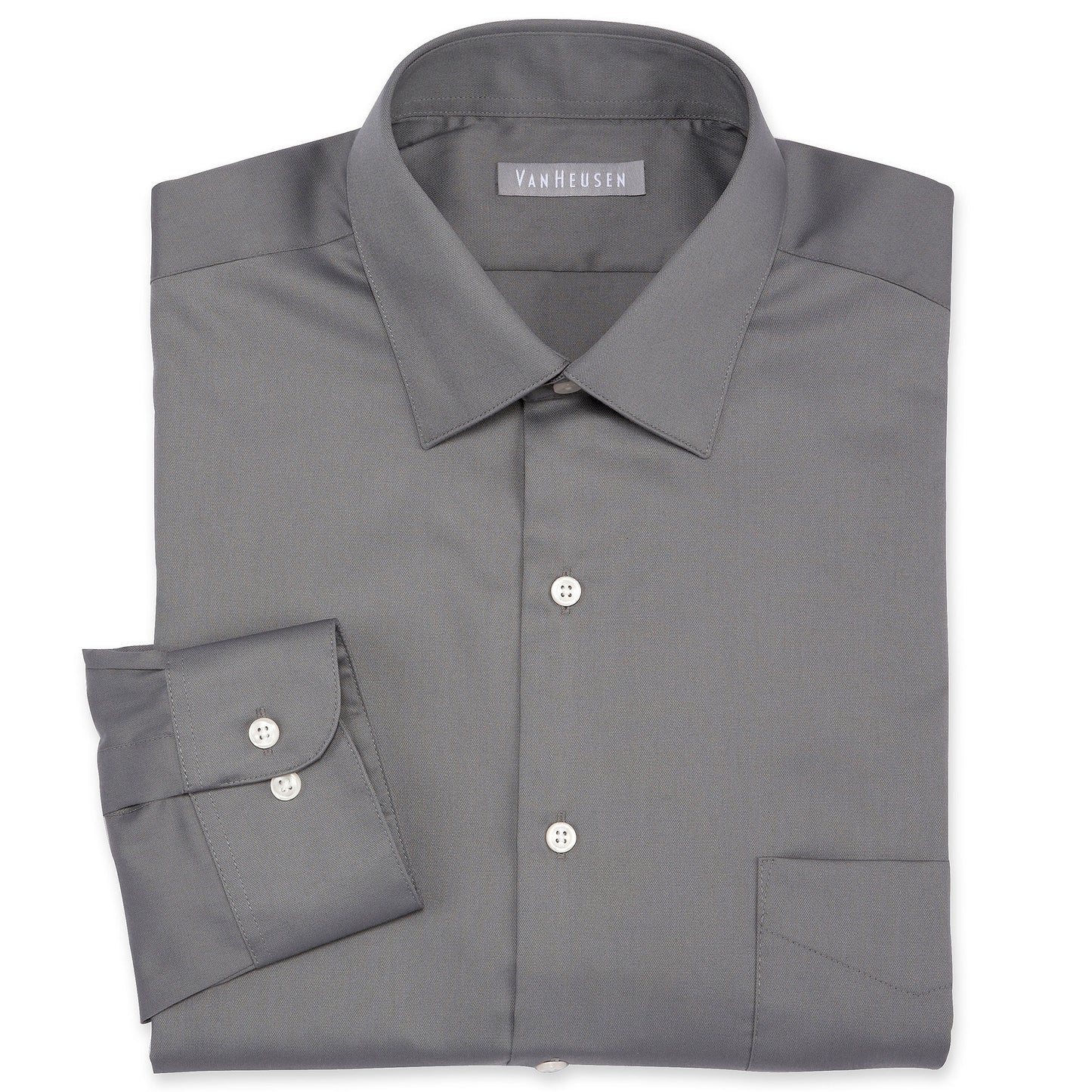 Van Heusen Men's Regular Fit Sateen Dress Shirt  Gray Size 17.5X34-35