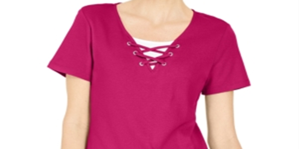 Karen Scott Women's  Lace-up Layered-Look Top  Pink Size XS