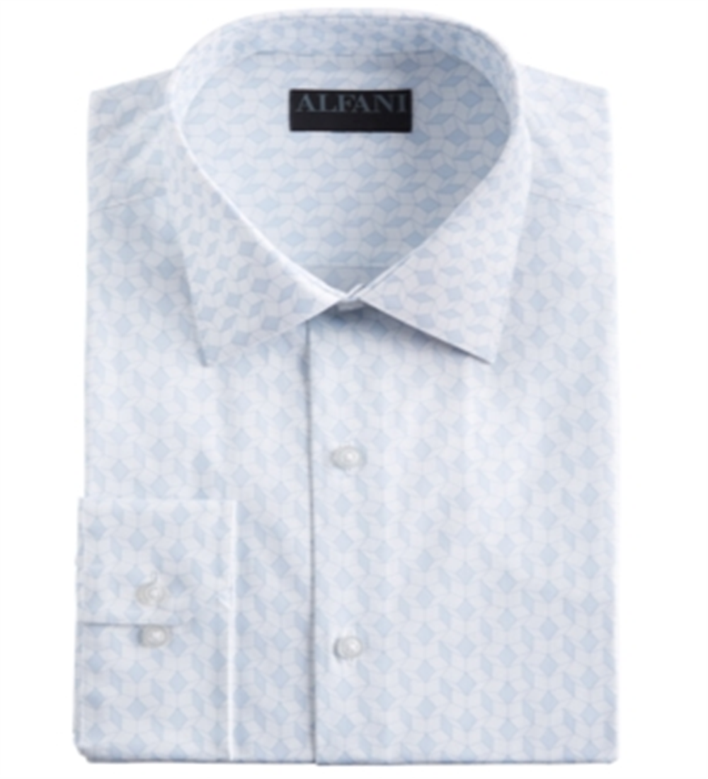 Alfani Men's Regular Fit Geo Print Dress Shirt Blue Size M
