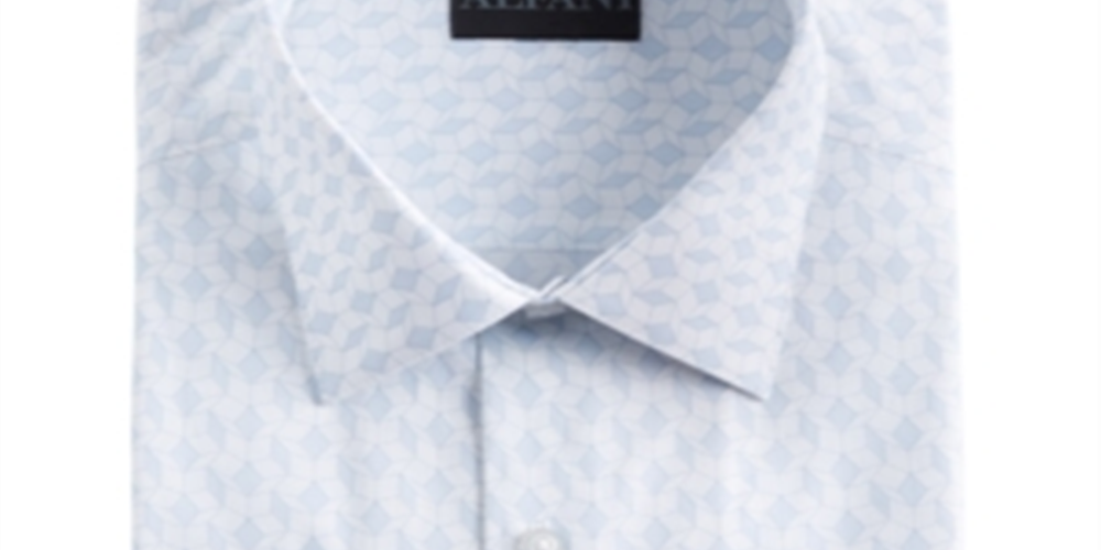 Alfani Men's Regular Fit Geo Print Dress Shirt Blue Size M