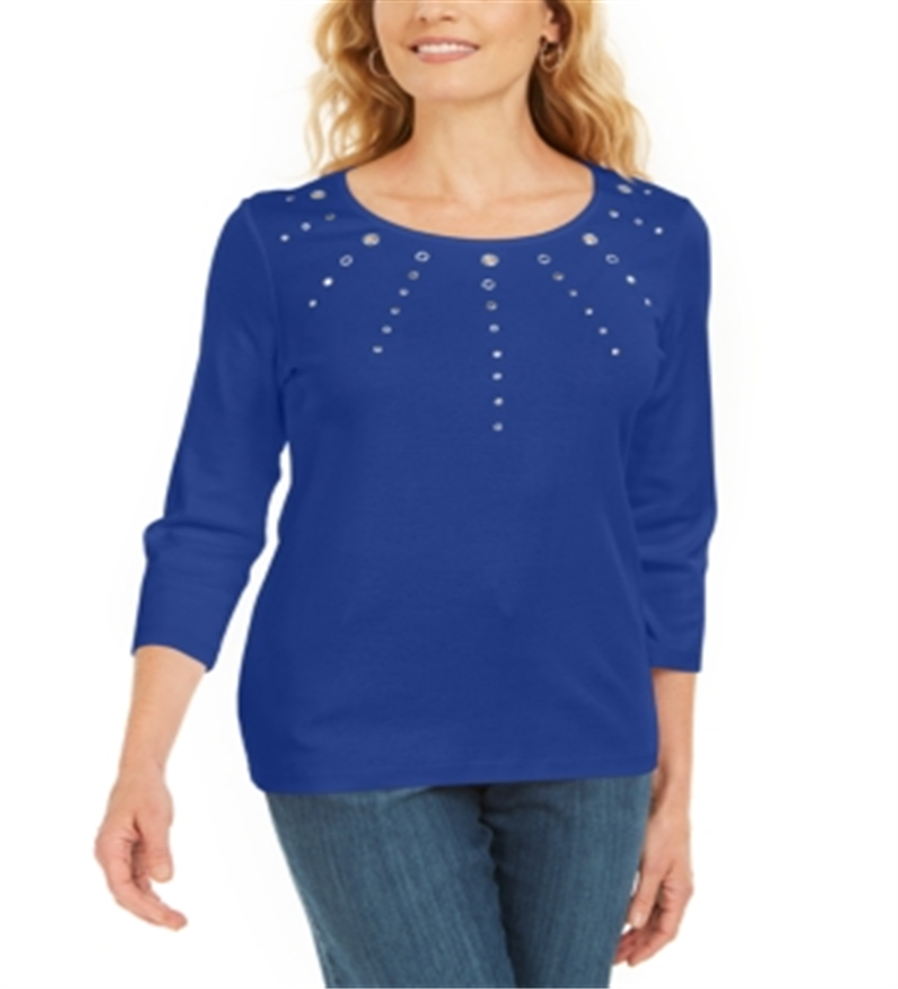 Karen Scott Women's Grommet-Embellished Top Ultra Blue Size XXL