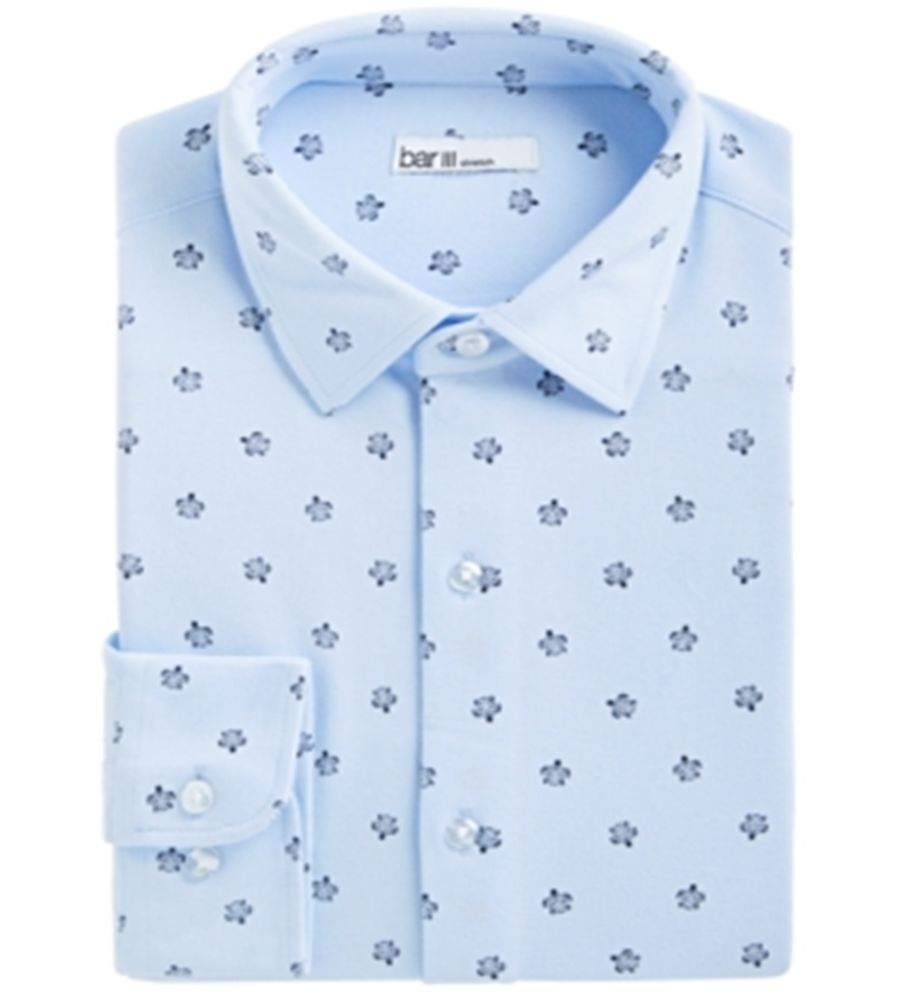 Bar III Men's Slim Fit Stretch Sea Turtle Print Knit Dress Shirt Blue Size XL