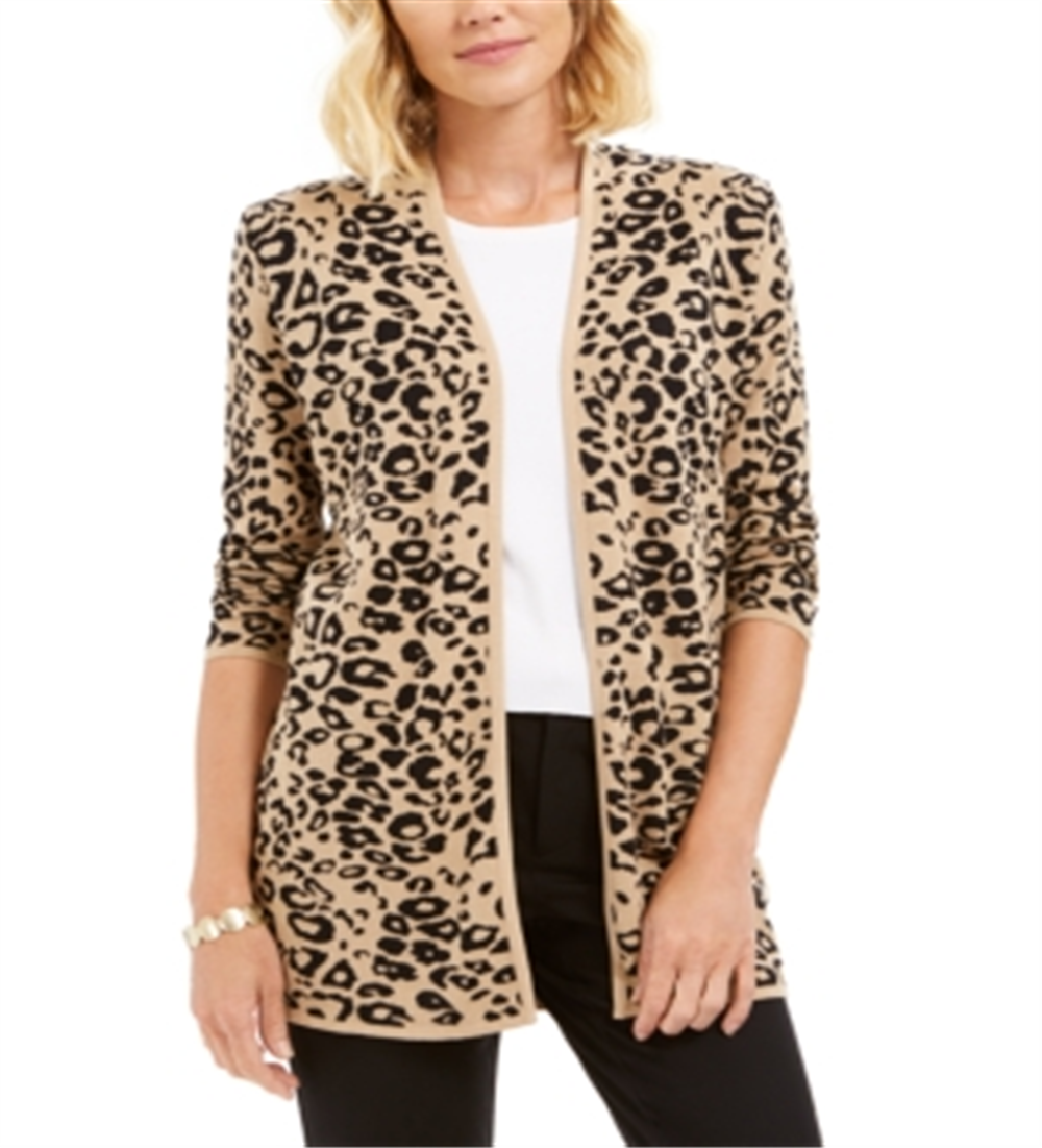 JM Collection Women's Patterned Cardigan Sweater Black Size Petite L