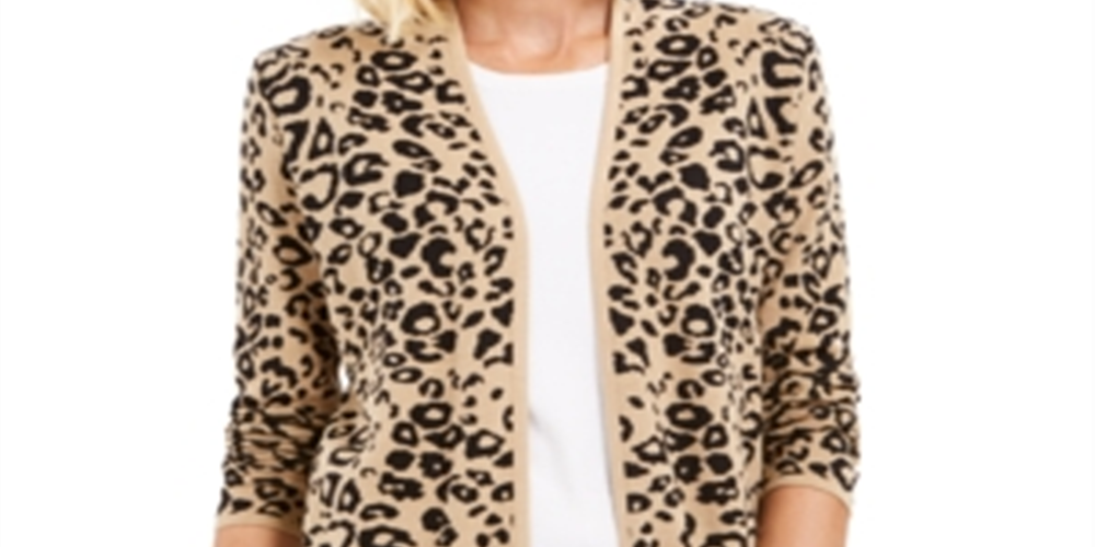 JM Collection Women's Patterned Cardigan Sweater Black Size Petite L