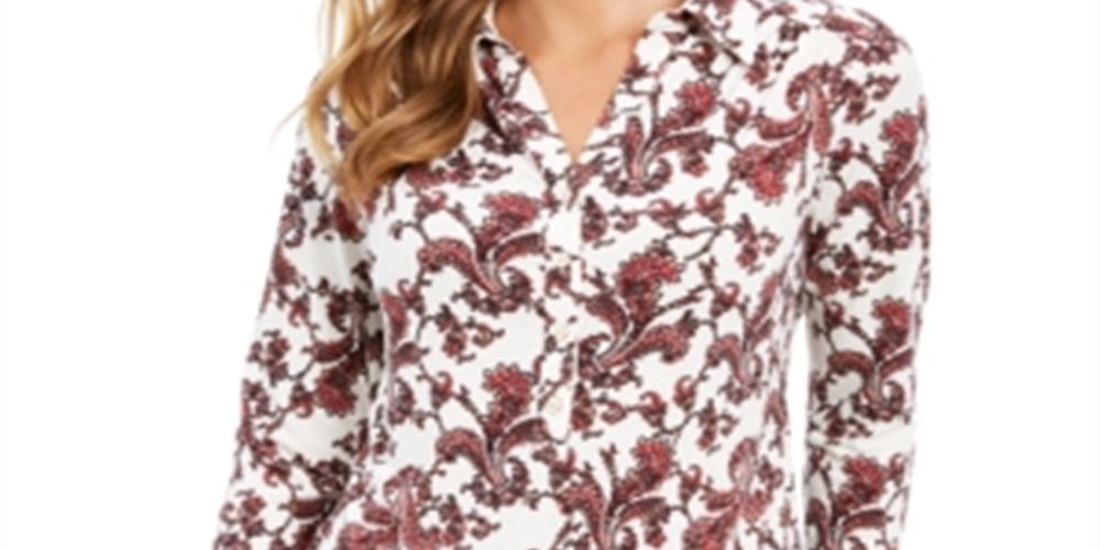 Charter Club Women's Printed 34-Sleeve Polo Cloud Combo  Size  XL