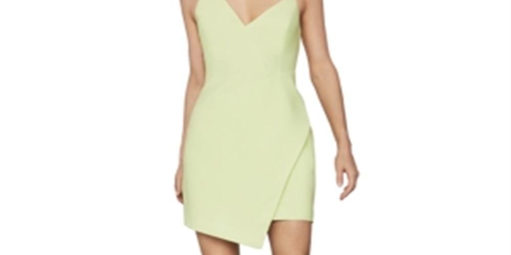 BCBGMAXAZRIA Women's Sleeveless Asymmetrical V-Neck Short Dress, Lime Sherbet Size  12