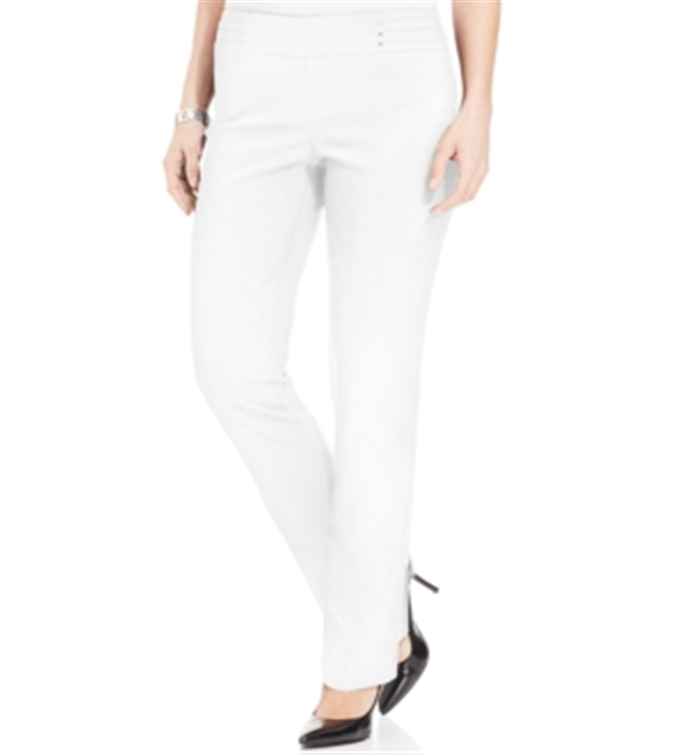 JM Collection Women's Studded Pull-on Pants White Size Petite XS