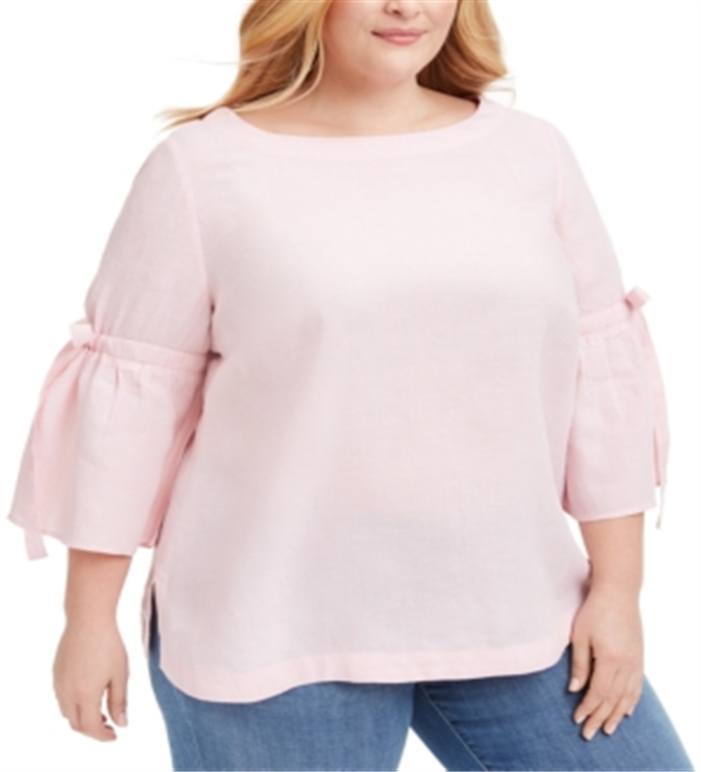 Charter Club Women's Linen Bell Sleeve Top Pink Size 3X