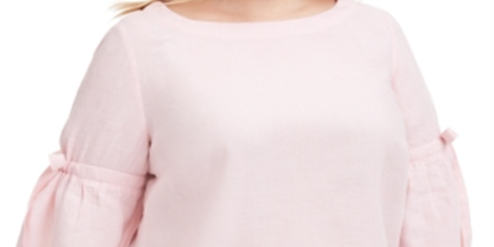 Charter Club Women's Linen Bell Sleeve Top Pink Size 3X