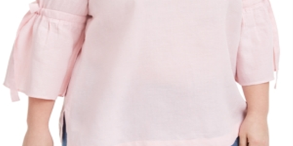 Charter Club Women's Linen Bell Sleeve Top Pink Size 3X