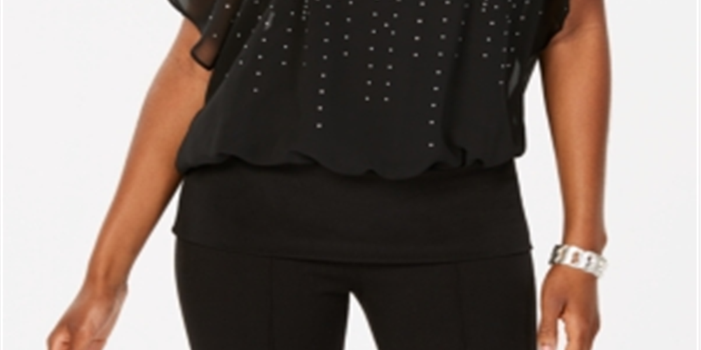 JM Collection Women's Jewel-Embellished Top  Black Size XS