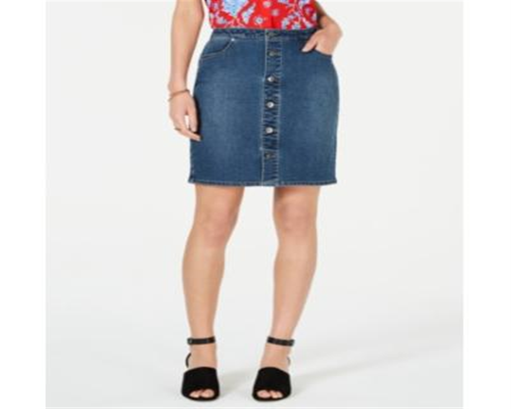 Style & Co Women's Petite Button-Down Denim Skirt  Watch Tower Blue Size 8 P