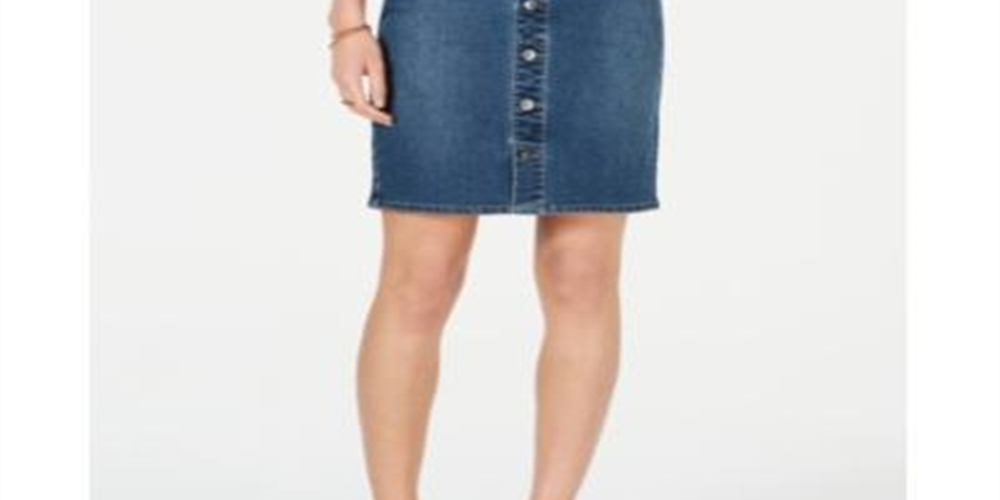 Style & Co Women's Petite Button-Down Denim Skirt  Watch Tower Blue Size 8 P