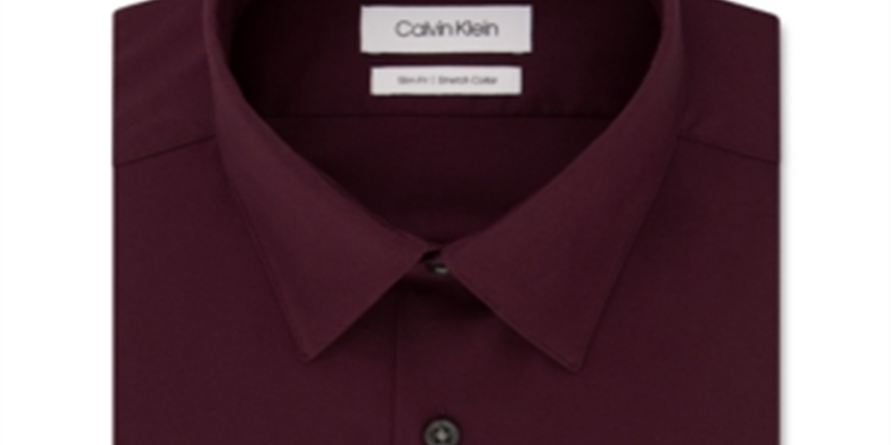 Calvin Klein Men's Slim-Fit Stretch Flex Collar Dress Shirt Wine Size 17.5X34-35