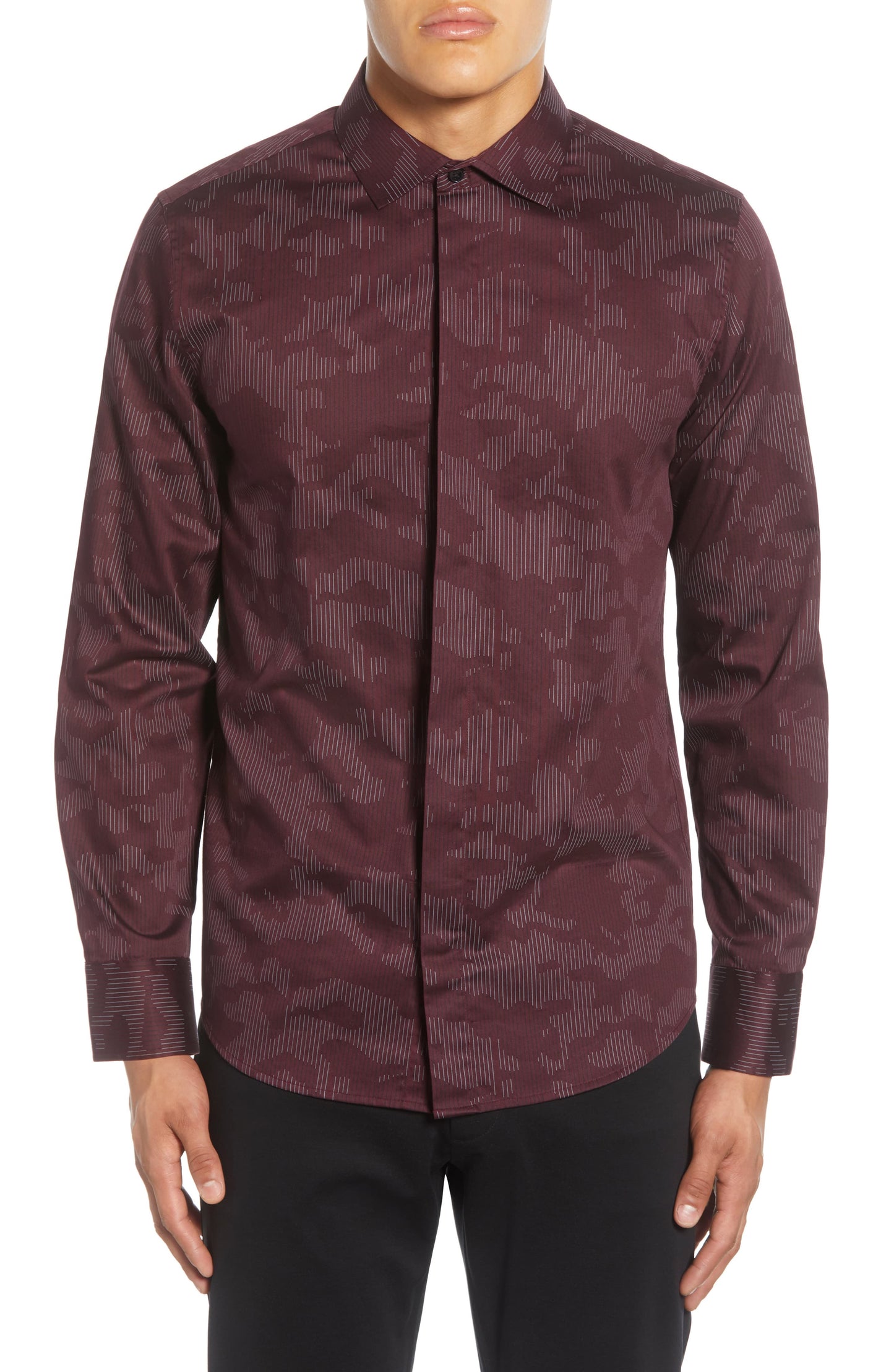 Karl Lengerfeld Men's Camo Print Work Wear Casual Shirt Red Size Medium