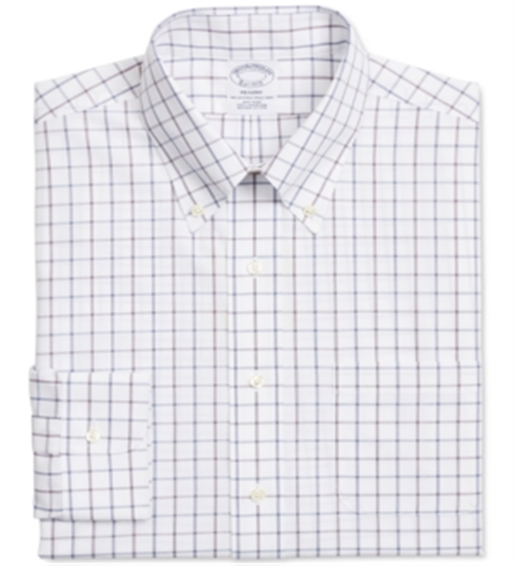 Brooks Brothers Men's Regent Slim Fit Non Iron Check Supima Dress Shirt White Size M