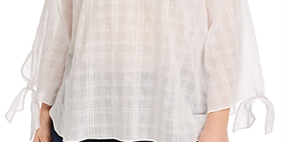 Michael Kors Women's Plus Cotton Tie Sleeve Shirt White Size 1X