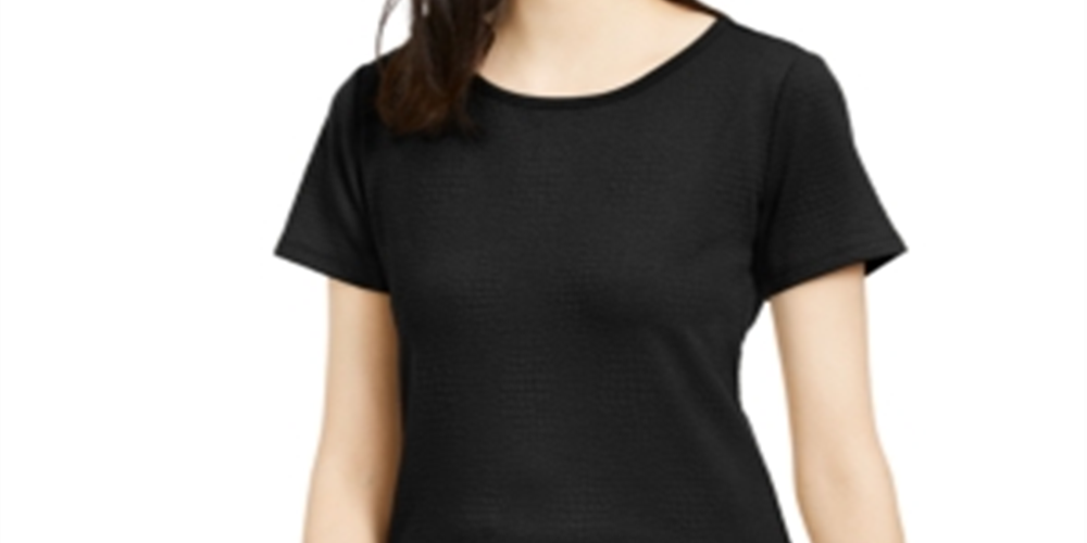 Bar III Women's Textured Scoop Neck Top Black Size Small