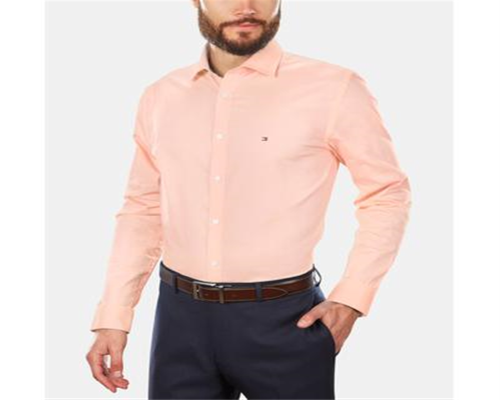 Tommy Hilfiger Men's Logo Graphic Collared Dress Shirt Orange Size 14.5X32-33
