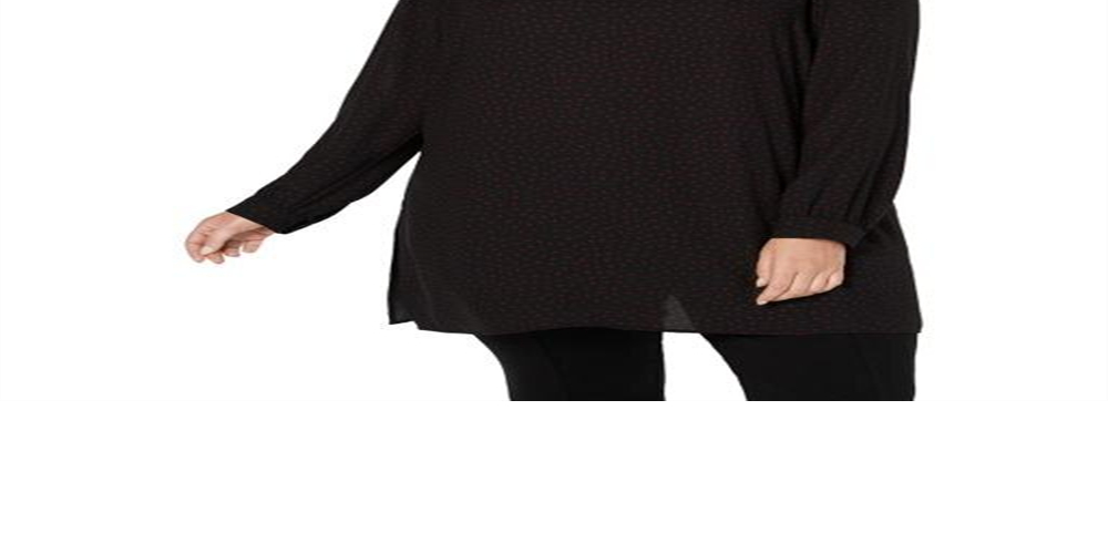 Anne Klein Women's Plus Printed V Neck Tunic Top Black Size 1X