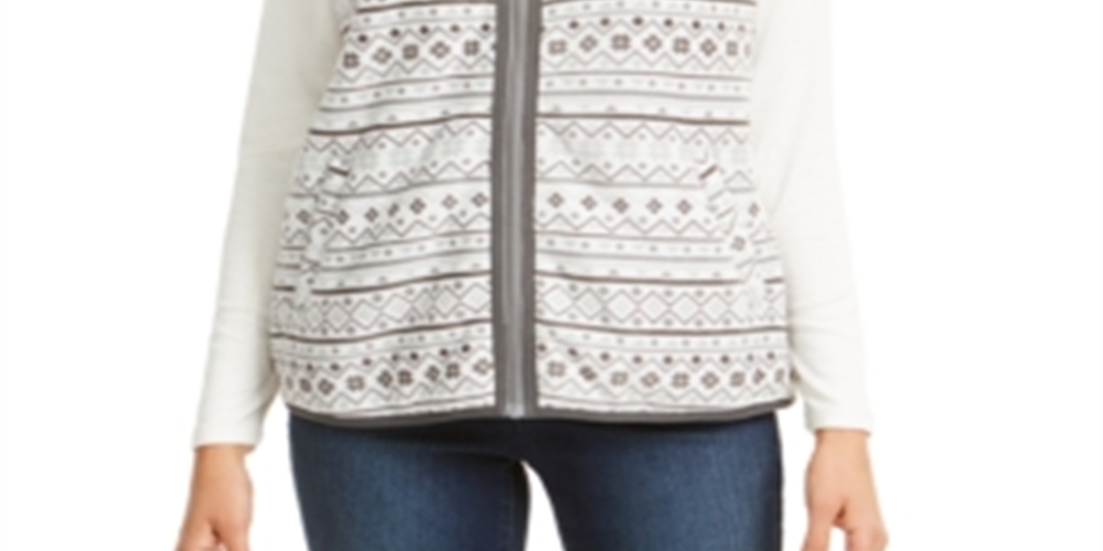 Karen Scott Women's Sport Fairisle Print Sherpa Trim Vest Gray Size M