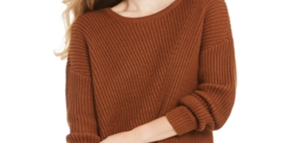Style & Co Women's Ribbed Drop Shoulder Sweater Brown Size Petite Medium