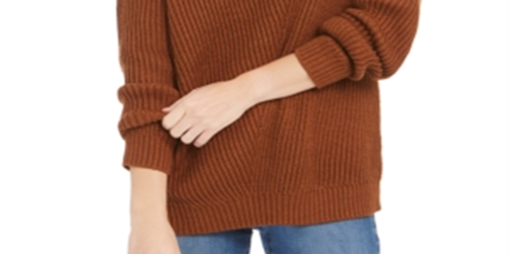 Style & Co Women's Ribbed Drop Shoulder Sweater Brown Size Petite Medium