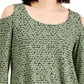 JM Collection Women's  Geometric-Print Cold-Shoulder Top  Green Size M
