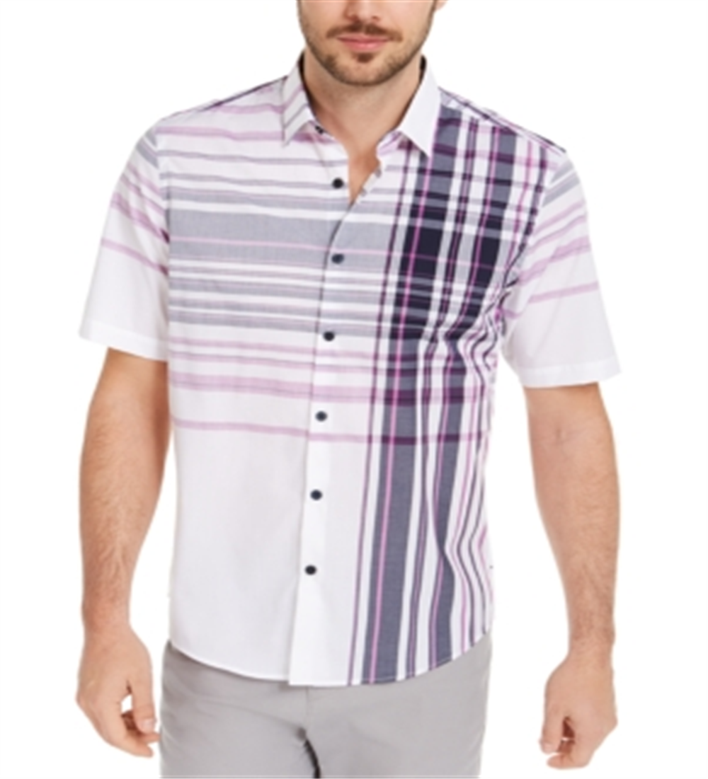 Alfani Men's Varied Plaid Shirt White Size Small