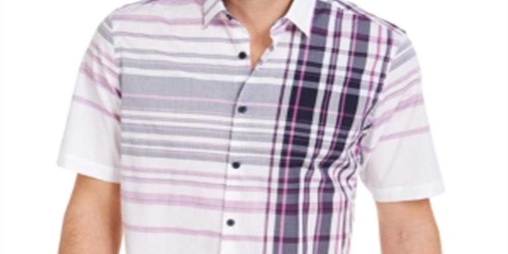 Alfani Men's Varied Plaid Shirt White Size Small