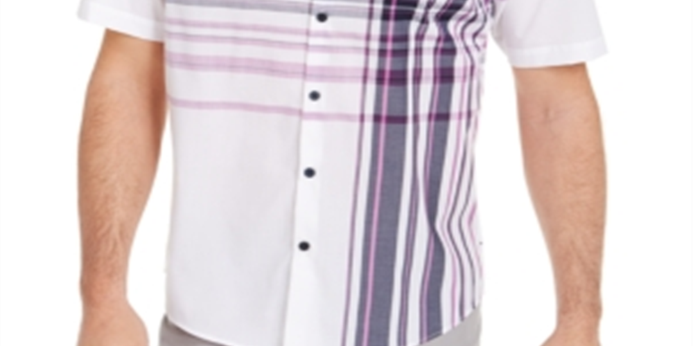 Alfani Men's Varied Plaid Shirt White Size Small