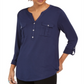 Style & Co Women'ss Heather Cuffed V Neck Blouse Top Blue Size Small