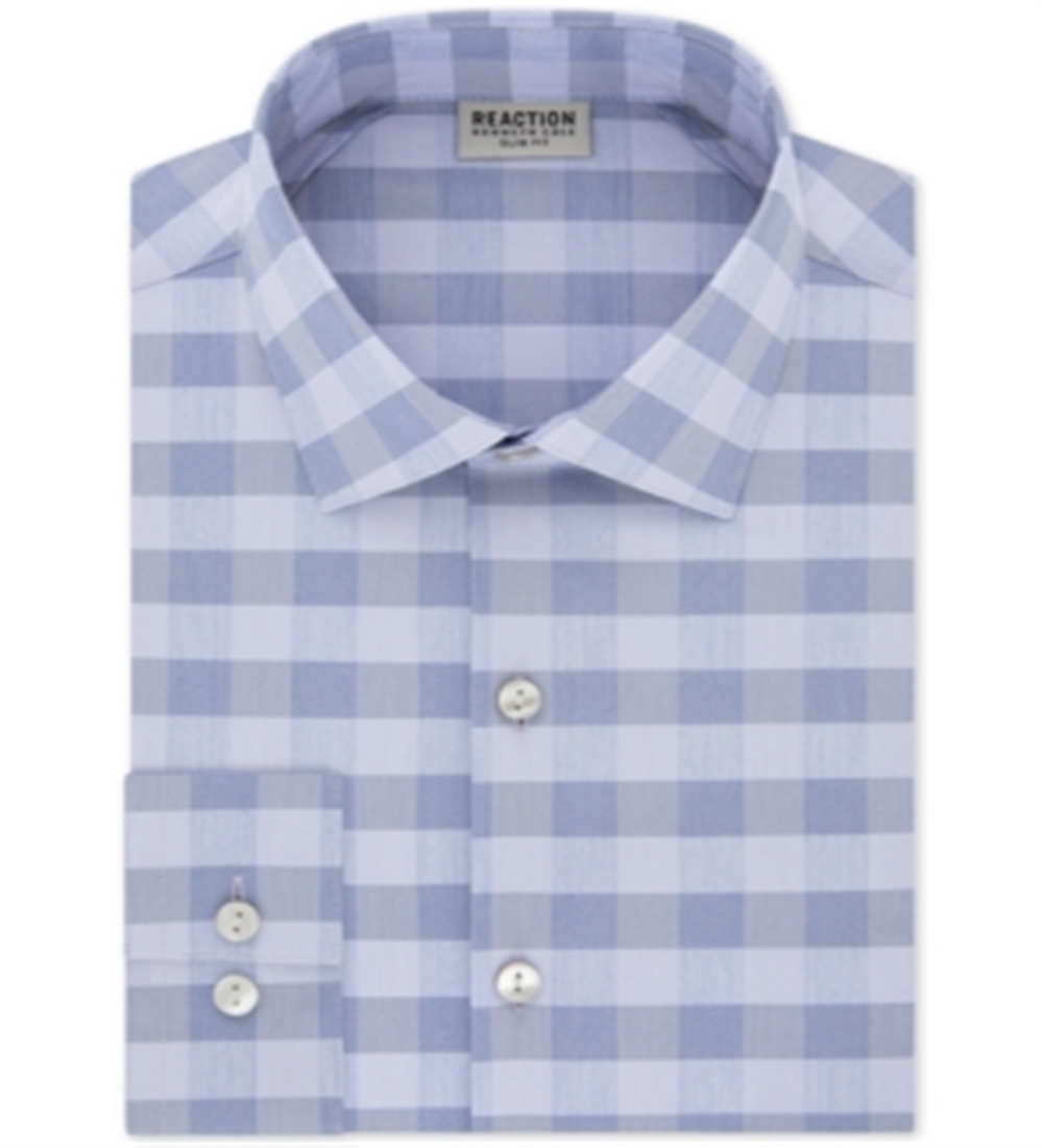Kenneth Cole Reaction Men's Slim Fit Performance Stretch Check Dress Shirt Blue Size 32-33