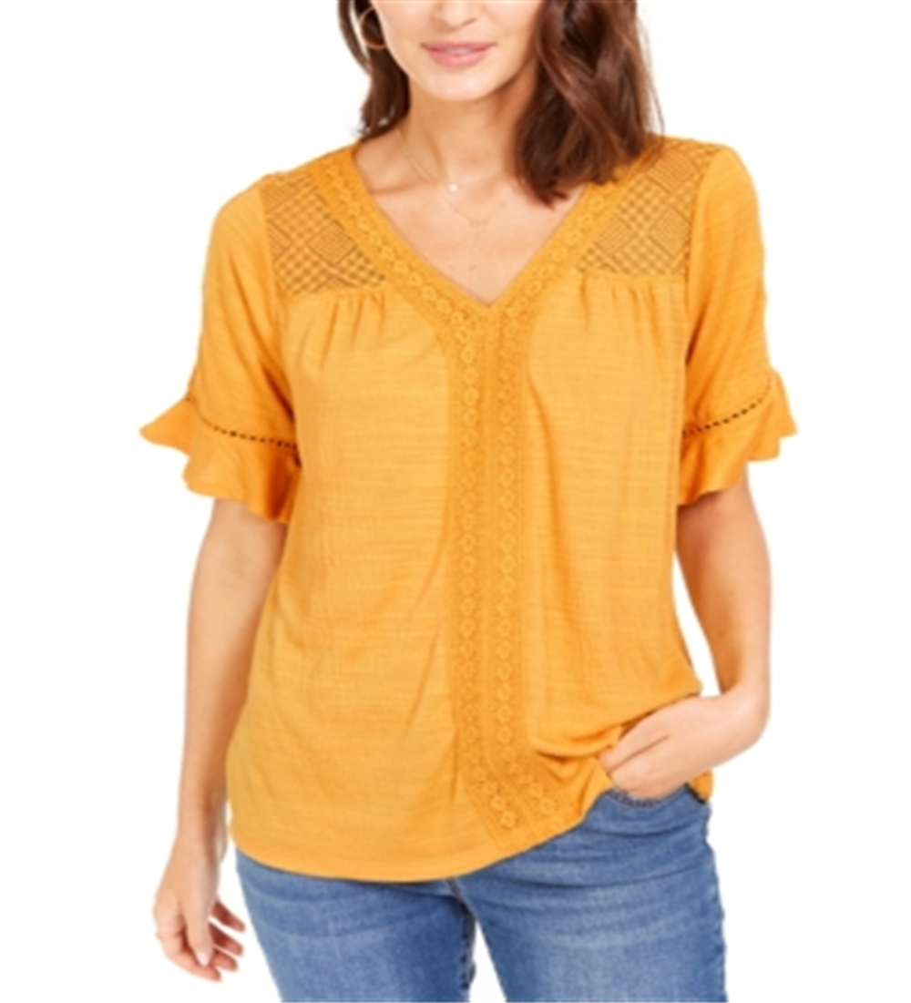Style & Co Women's  Crochet Top  Yellow Size XS