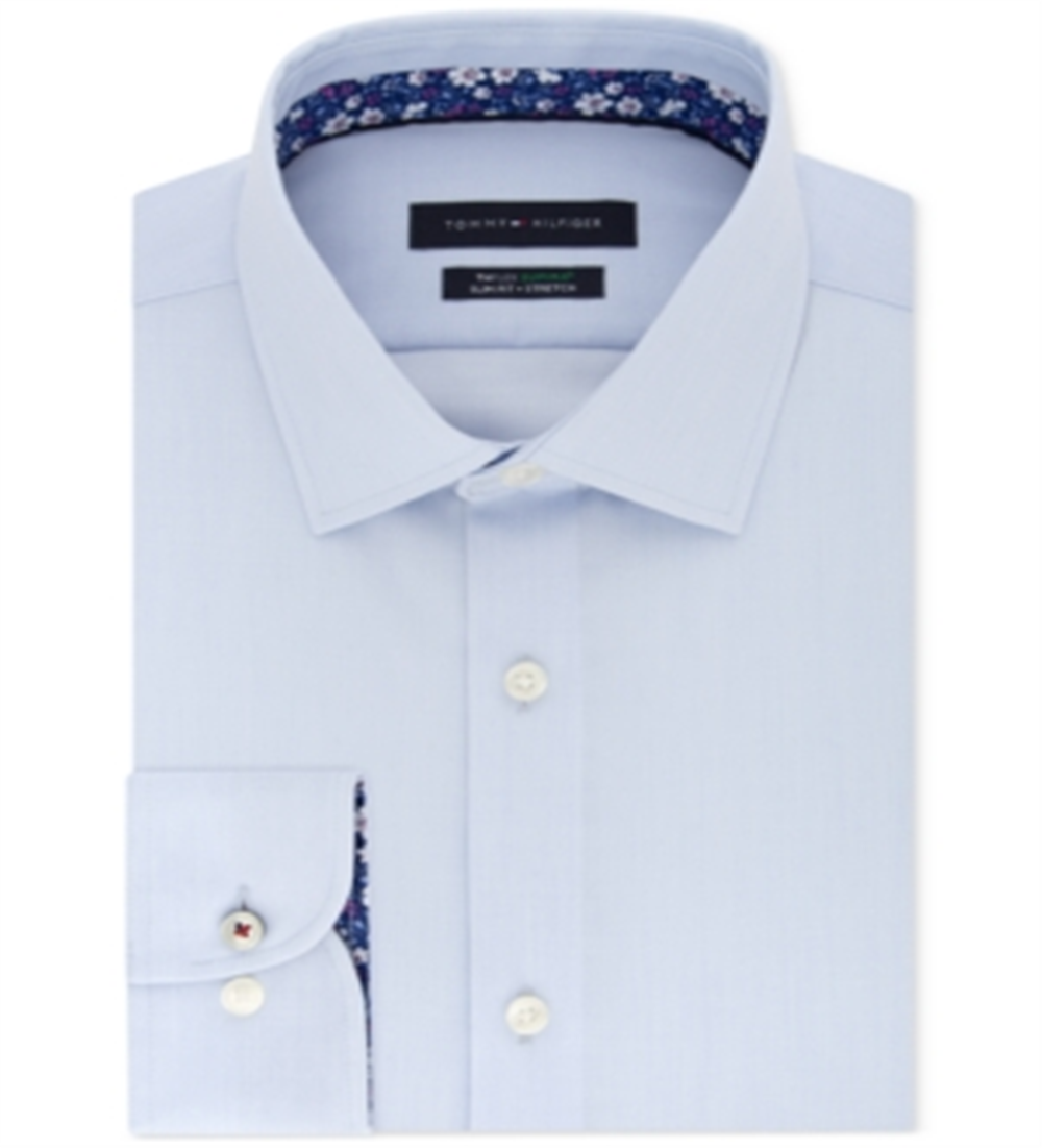 tommy-hilfiger-mens-button-down-cotton-blend-slim-fit-shirt-blue-size-34-35