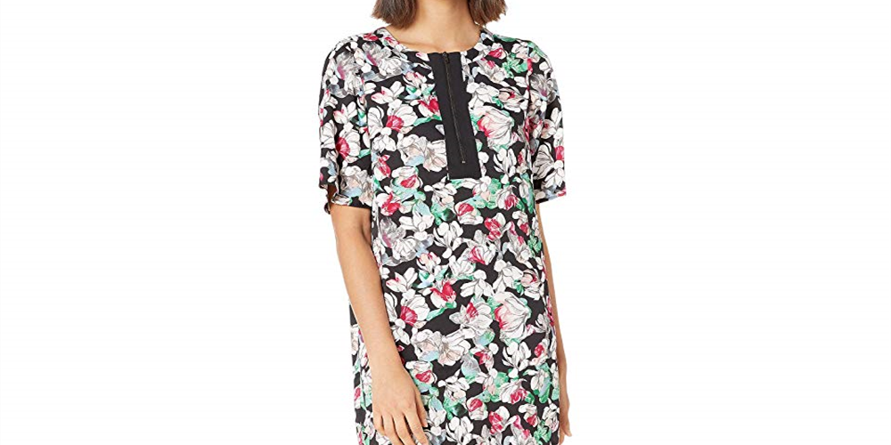 BCBGMAXAZRIA महिलाओं के लिए फ्लोरल प्रिंट शिफ्ट ड्रेस फ्लोरल साइज़ L