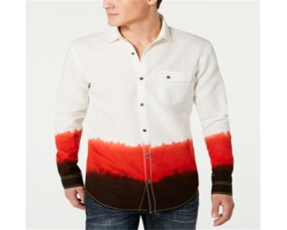 INC Men's Benny Linen Blend Ombre Button-Down Shirt White Size XS
