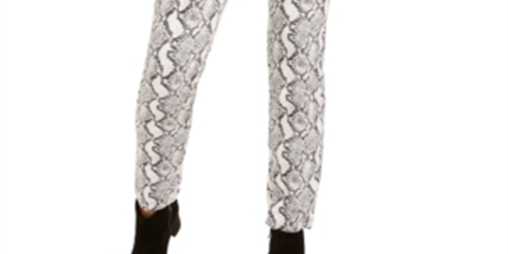 Inc International Concepts Women's Essential Snake-Print Skinny Jeans Gray Size 8