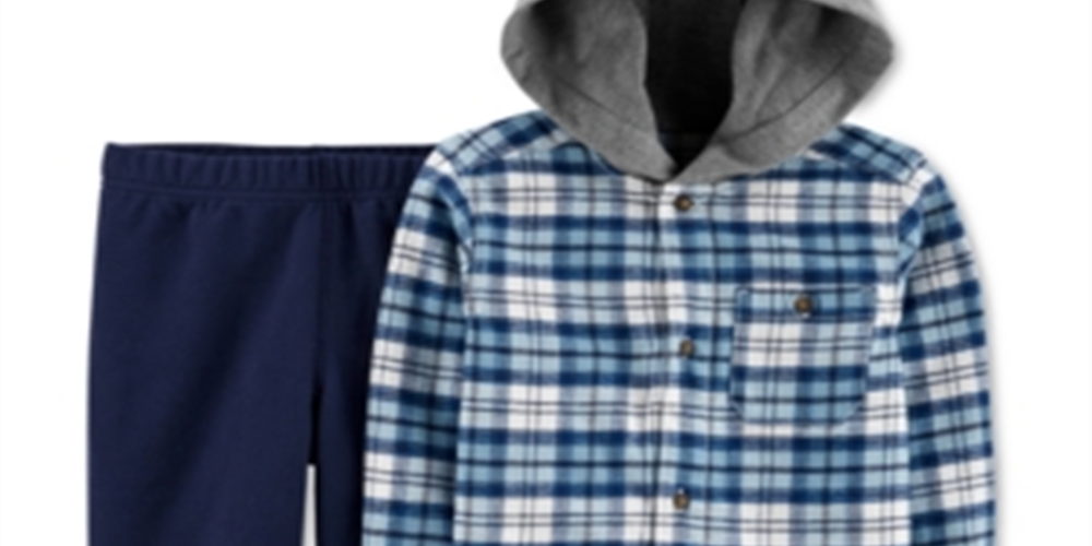 Carter's Infant Boy's Cotton Hooded Flannel Shirt and Set 2 Piece Set Jogger Pants Blue Size 9 Months